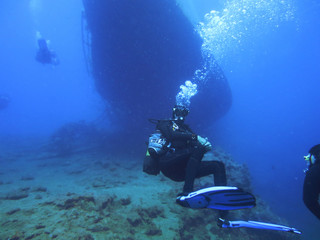 Scuba diving. sunken ship