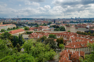 Aerial or rock view over the historical city of Prague in Czech Republic