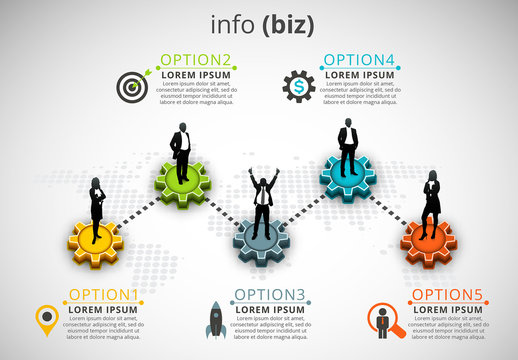 Businesspeople on 3D Gear Blocks Element Infographic