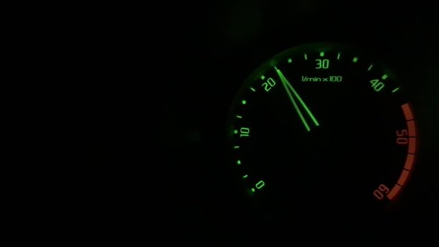 Speedometer, cyclometer, tachometer sports car. Car instrument panel, showing rpm and high speed acceleration. 4K.