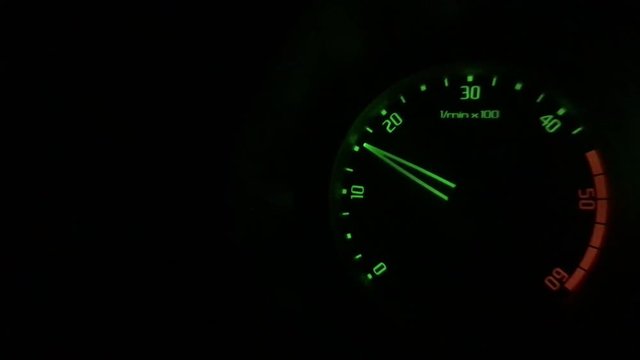 Speedometer, cyclometer, tachometer sports car. Car instrument panel, showing rpm and high speed acceleration. 4K.