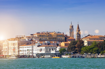 Fototapeta premium Venice. Italy. Bright ancient buildings ashore Canal Grande..