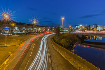 Traffic trails near Wellington Bridge Aberdeen Scotland
