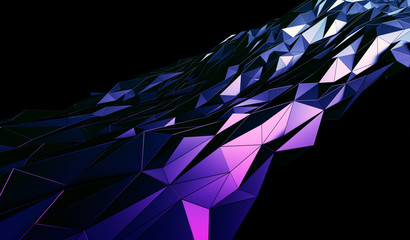 Obraz premium Abstract 3d rendering of triangulated surface. Contemporary background of futuristic polygonal shape. Distorted low poly backdrop with sharp lines.