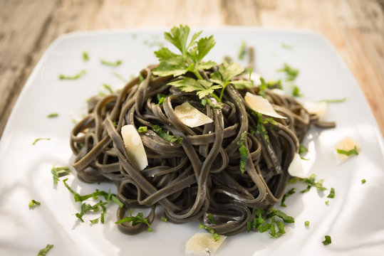 Tagliolini al nero di seppia, Ink Squid Pasta, Italian Cuisine