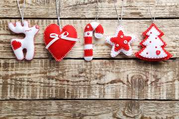 Christmas decorations on a grey wooden table