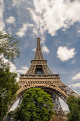 Eiffel Tower. Paris. France. Famous historical landmark on the quay of a river Seine. Romantic, tourist, architecture symbol. Toned