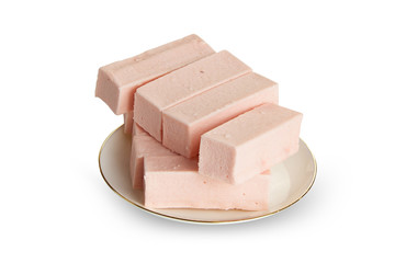 Delicious  strawberry paste  on plate on white