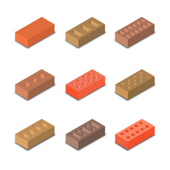 Fototapeta premium A set of isometric bricks, vector illustration.