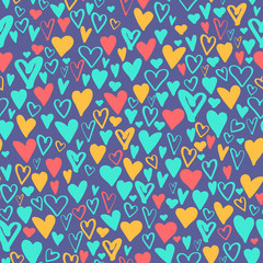 Vector seamless pattern made from small hearts, Valentines day wallpaper or wrapping paper design. Romantic and cute hand drawn ornament