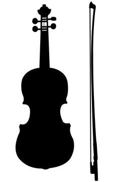 Silhouette d'un violon avec son archet.