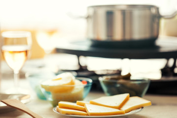 Traditional Swiss winter meal. Raclette.