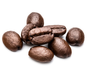 roasted coffee beans isolated in white background cutout