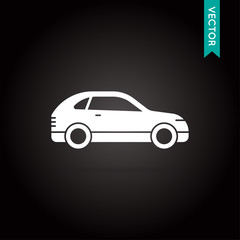 Car Icon Vector White on Black