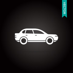 Car Icon Vector White on Black