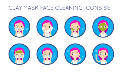 Vector Face Cleaning And Care Actions Set