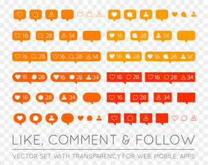 Vector Like, Follower, Comment Icon Set