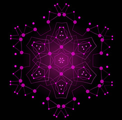 Vector Colorful Bright Shape, Molecular Structure with Lines and