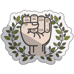Fist inside leaves wreath icon. Hand gesture and palm theme. Isolated design. Vector illustration