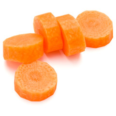 Chopped carrot slices isolated on white background cutout