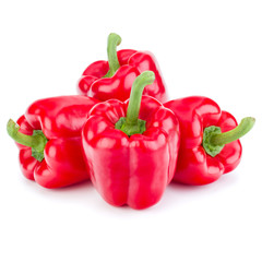 three sweet bell peppers isolated on white background cutout
