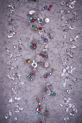 Christmas greeting card. Noel festive background. New year symbo