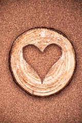One wooden heart on rustic wood background. Valentines days conc