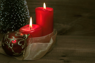 candles on wood rustic, decoration of christmas