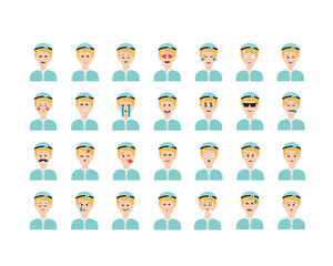 Set of doctor emoticon vector isolated on white background.