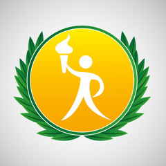 athlete burning torch symbol label laurel wreaths vector illustration eps 10