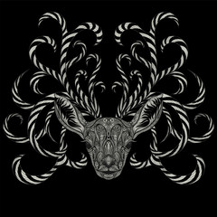 Vector animal. Abstract vector deer with branched horns of a variety of patterns on a black background