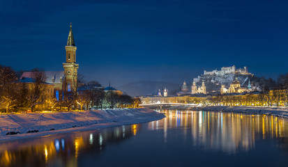 Historic city of Salzburg in winter during Christmas time, Austria