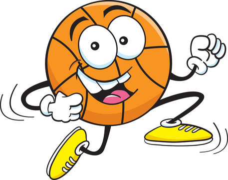Cartoon illustration of a running basketball.