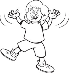 Black and white illustration of a girl jumping.