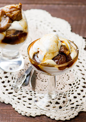 Poached Figs with Cream in glass bowl