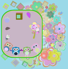 Background with owl, flowers and birds
