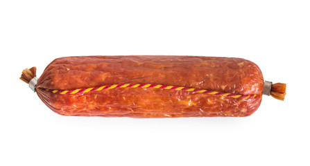 salami on a white background