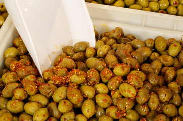 fresh olives under oil for sale in southern Italy