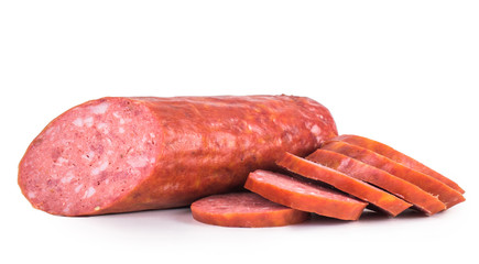 salami on a white background