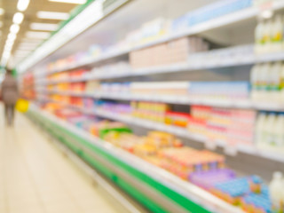 Defocused blur of supermarket shelves