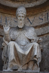 Closeup of the monument of Paolo III, Captain's Building, Ascoli Piceno, Italy