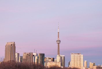Skyline of the Canadian city of Toronto during the sunset with a