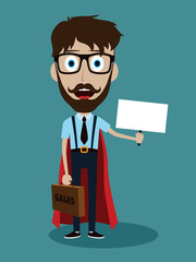 Young businessman in flat style superhero