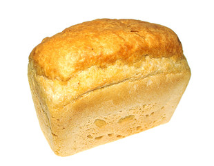 loaf of bread is cut on a white background