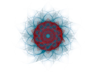 Obraz premium Fractal decorative illustration of red delicate bright blue flower on white background