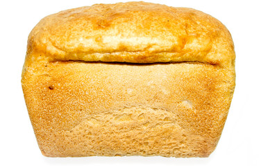 loaf of bread is cut on a white background