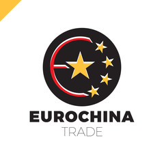 Letter E Logo with five star in circle. China and Europe community logotype