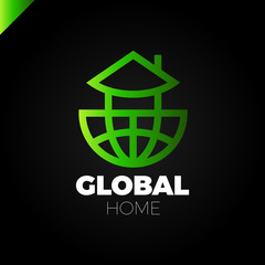 Logo combination of a house and earth.