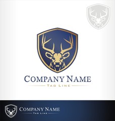 Deer vector. Deer symbol. Deer icon in shield. Hunt symbol.