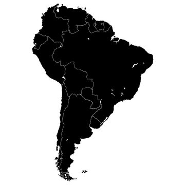 Карта южной Америки в высоком разрешении. Векторная иллюстрация.